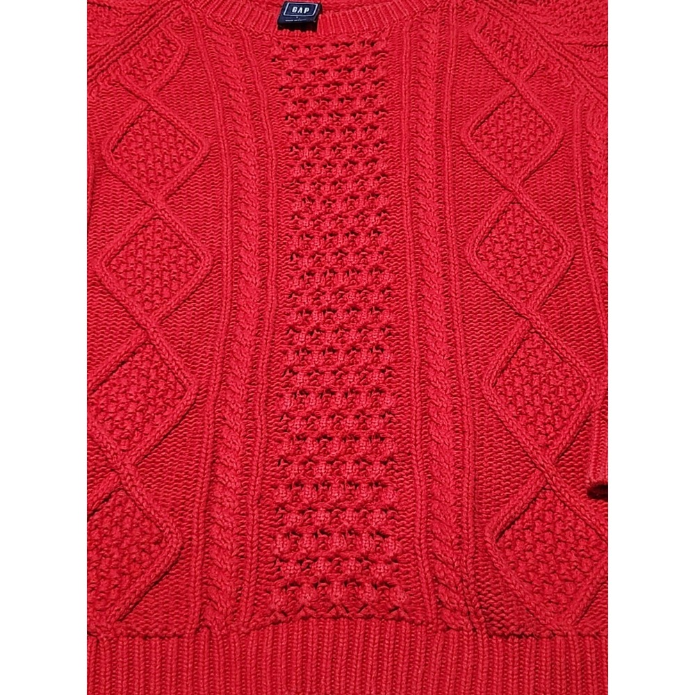 Gap Cable Knit Sweater Womens‎ Large Red Long Sleeve Pullover Cotton Preppy - Picture 2 of 6